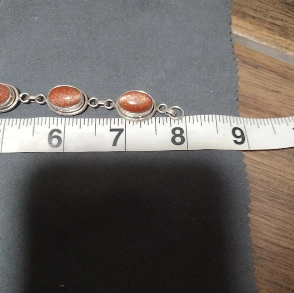 Natural Stone 925 Silver Bracelet with Gold Moonstone 8"‎ - Picture 3 of 3